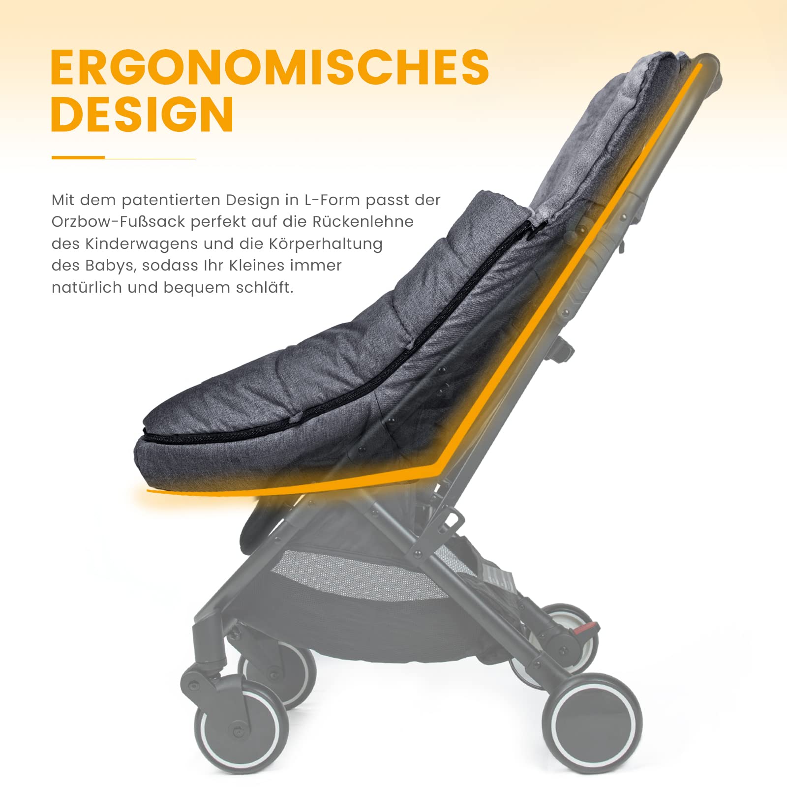 Orzbow Fußsack Kinderwagen Winter, L-Förmig, Dunkelgrau | Seitlicher und Unterer Reißverschluss für Einfachen Zugang, Warmes Dickes Korallenvlies, 95*40 cm, Universelle & Abnehmbare