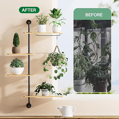 Miniatura 5 de YUOROS Estante de ventana para plantas, estante giratorio de 4 niveles para plantas, soporte de pared para plantas con colgador