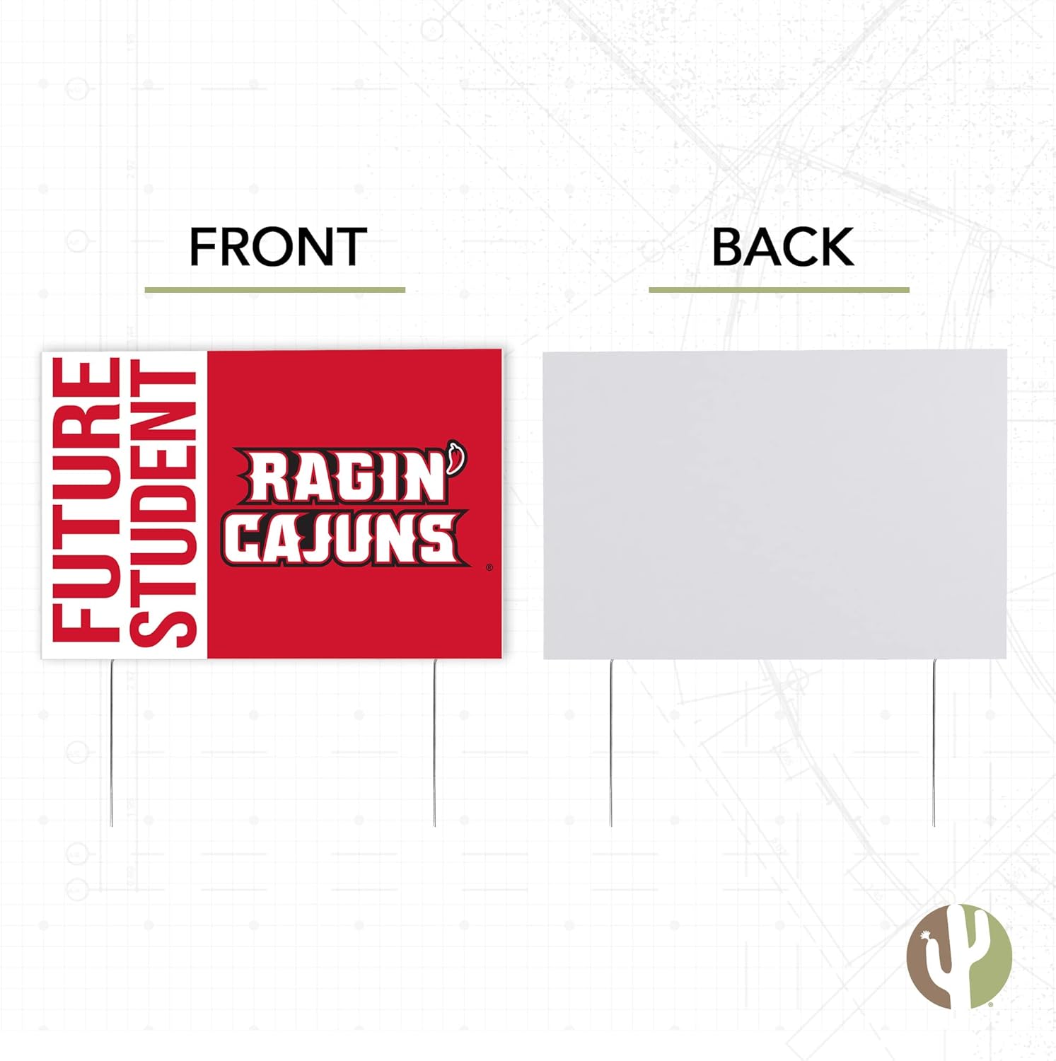 Desert Cactus University of Louisiana Lafayette Ragin Cajuns 12x18" New Student Celebration Yard Sign Outdoor Lawn Display with Stakes (Grad Sign 4)
