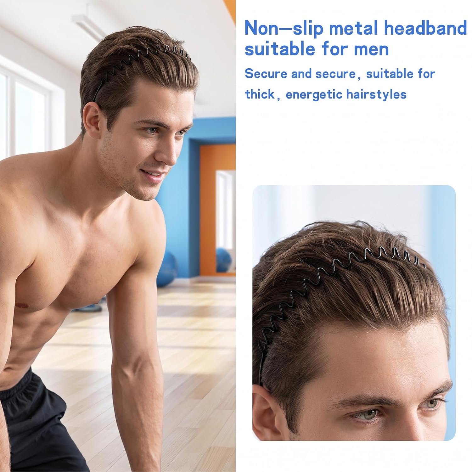Xthrotsenk 4Pcs Metal Hair Band for Men, Wavy Spring Metal Headband Black Fashion Non Slip Zig Zag Wire Hair Band Unisex Black Simple Fashion Hairs Bands, Outdoor Sports Headbands Hoop Accessories