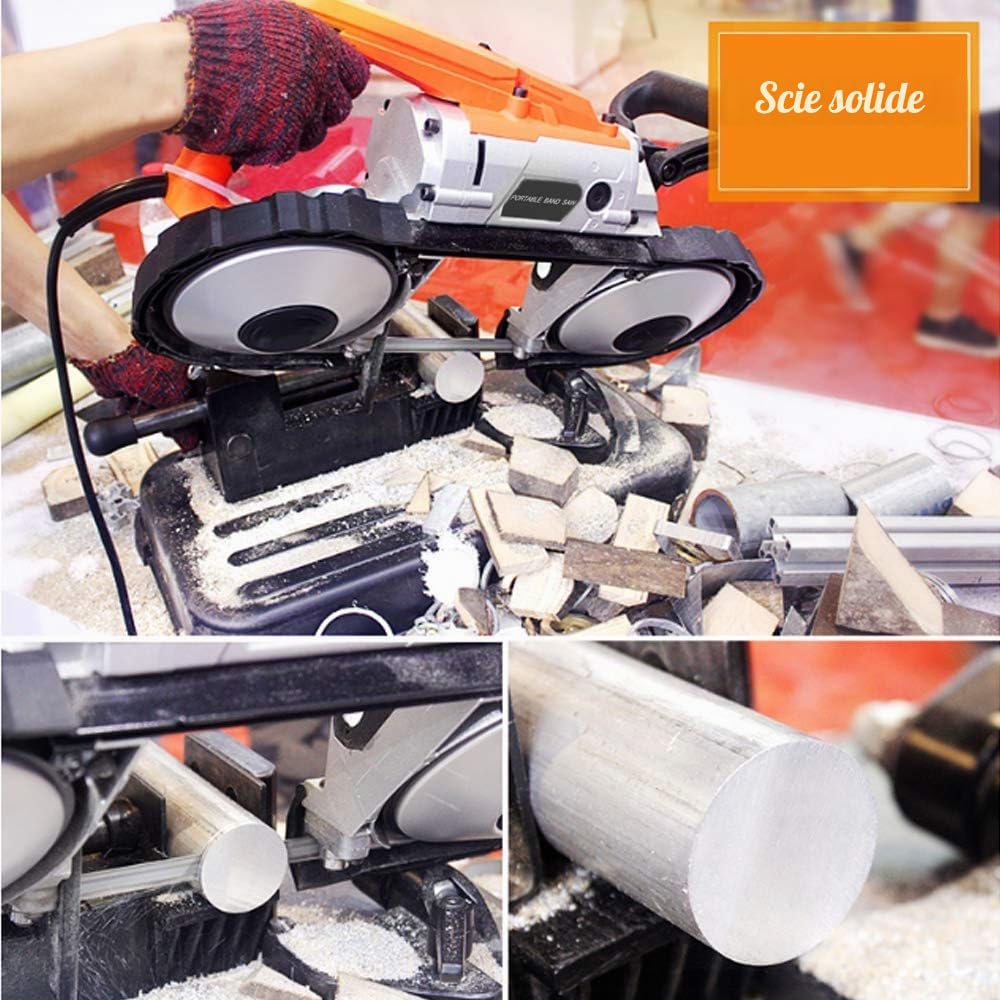 Anbull Scie à ruban métallique avec projecteur LED, scie à métaux 1100 W/230 V, réglable 0-45 °, scie à ruban avec socle amovible, établi en acier allié