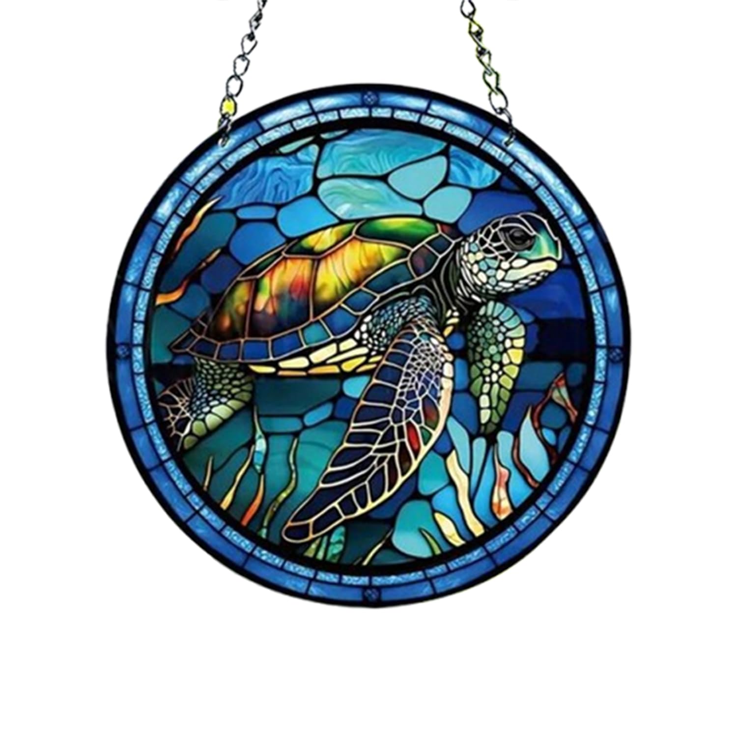 YellowCult Under Water Theme Hand-Painted Acrylic Suncatcher Window Garden Door Hanging Decor with Metal Chain Stained Glass Wall Art Sunlight Catcher for Outdoor & Home Decoration(15 cm/6 inch)-image-5