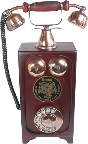 Teléfono decorativo antiguo para montar en la pared, pieza de exhibición de esfera giratoria vintage con campanas de cobre, estilo eléctrico clásico