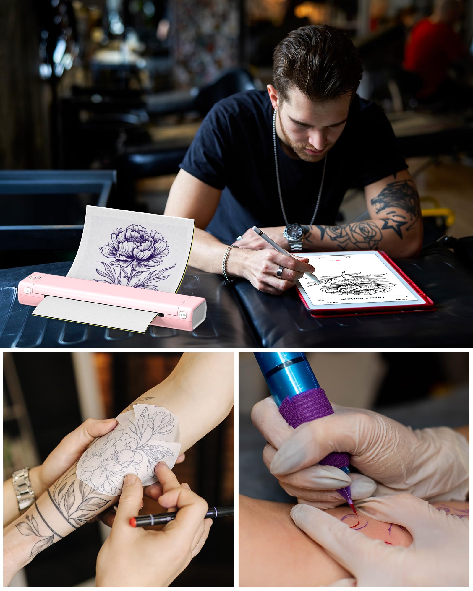 Itari Tragbarer Tattoo Drucker, M08F Drahtlose Tattoo Maschine Stencil Drucker Printer, Tintenloser Thermodrucker Bluetooth Drucker für Tattoo, Unterstützt Tattoo Transferpapier und Thermopapier A4