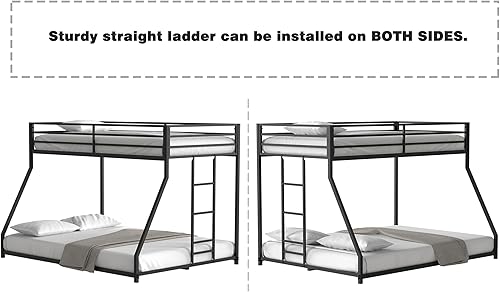 Miniatura 26 de GNIXUU Literas de tamaño individual sobre matrimonial, marco de literas bajas de metal resistente con barandilla de seguridad y escalera para