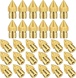 Zeelo 30 Pieces 3D Printer Nozzles MK8 Nozzle 0.2mm, 0.3mm, 0.4mm, 0.5mm, 0.6mm, 0.8mm, 1.0mm for 3D Printer Makerbot Anet A8 CR-10 CR-10S S4 S5 Ender-3 5