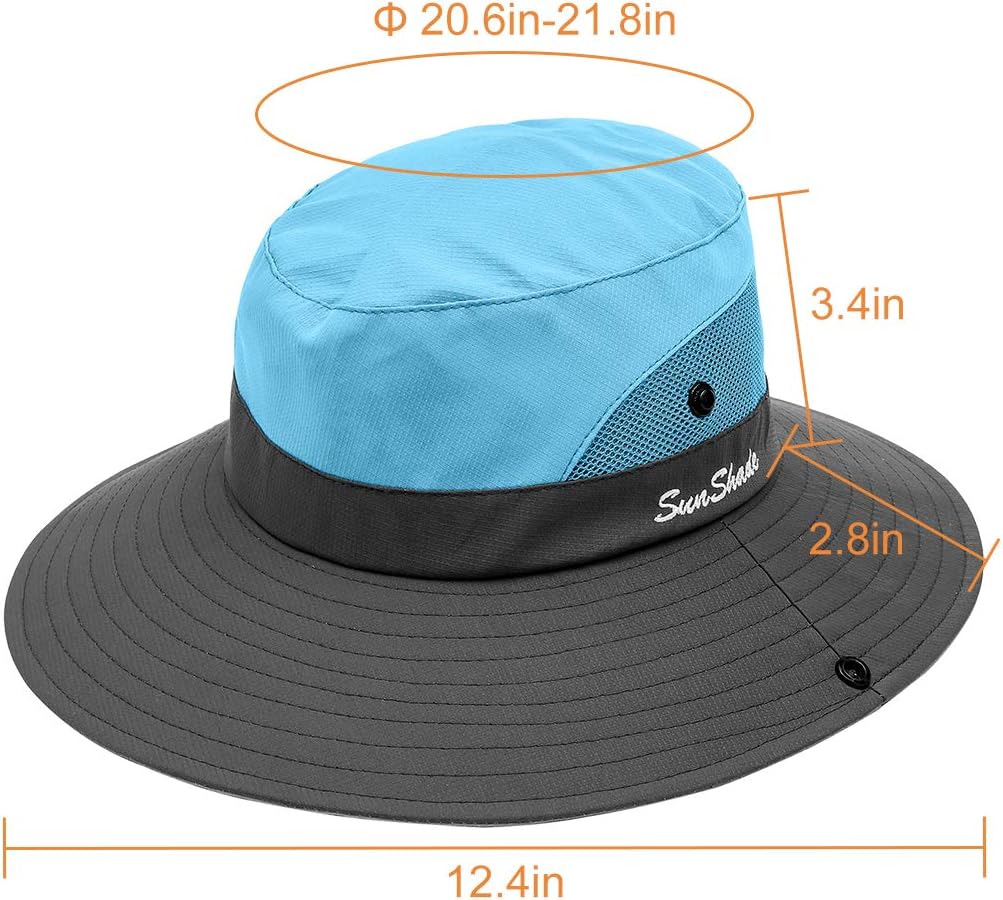 IYEBRAO 2 Pieces Kids Sun Hat with Ponytail Hole UPF 50 Summer Cap for Girls Beach ＆ Fishing