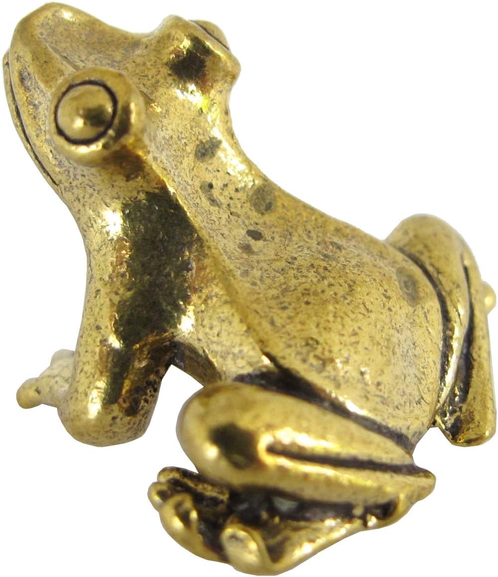 Brass Frog Miniature Figurine - Lucky Business Prosperity Wealth Magic Powerful Luck Money Pocket Charm - from Thailand - 1 Inch
