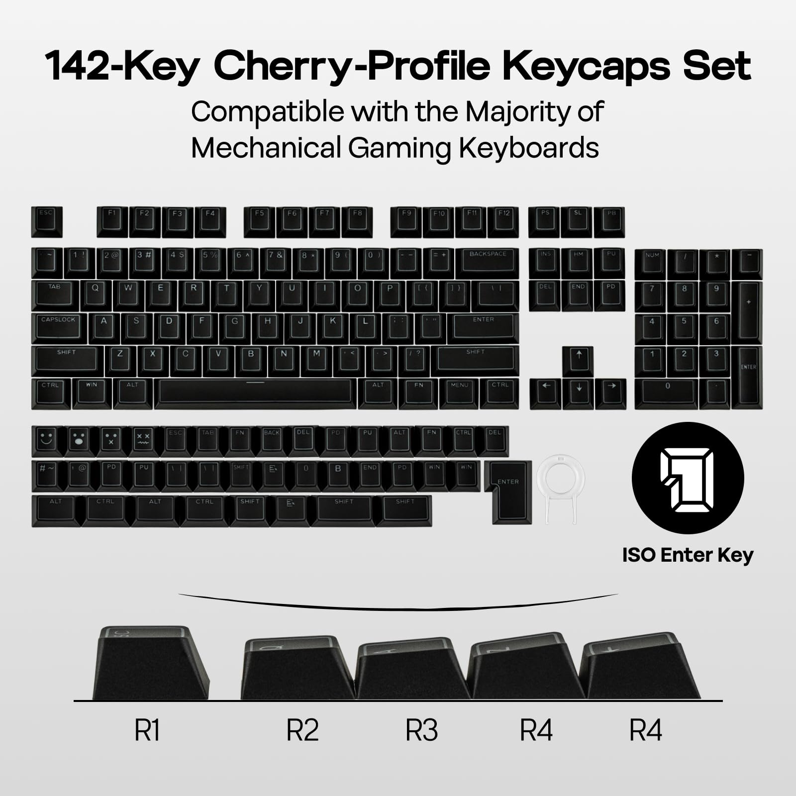 EPOMAKER Glintrix PBT Shine Through Keycap, Arris & Keys Retroilluminato, Double Shot, Cherry Profile, 60/75/96/Full Size, set di Tasti per Tastiera Meccanica da Gioco (Nero)