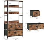 Vermess Bookshelf with Drawers, Industrial Tall Bookcase, 4 Storage Display Shelves Bedroom, Bedroom Shelving Unit, Steel Frame, for Living Room, Home Office, Vintage