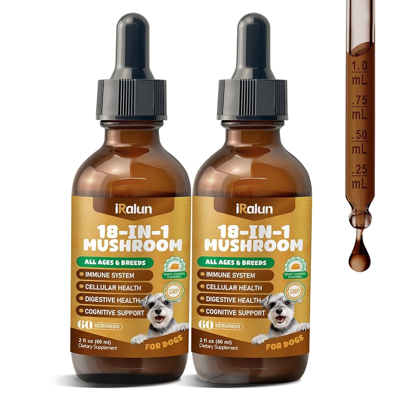 Suplemento líquido de cogumelos para cães IRALUN com sabor de frango assado, 120 mL