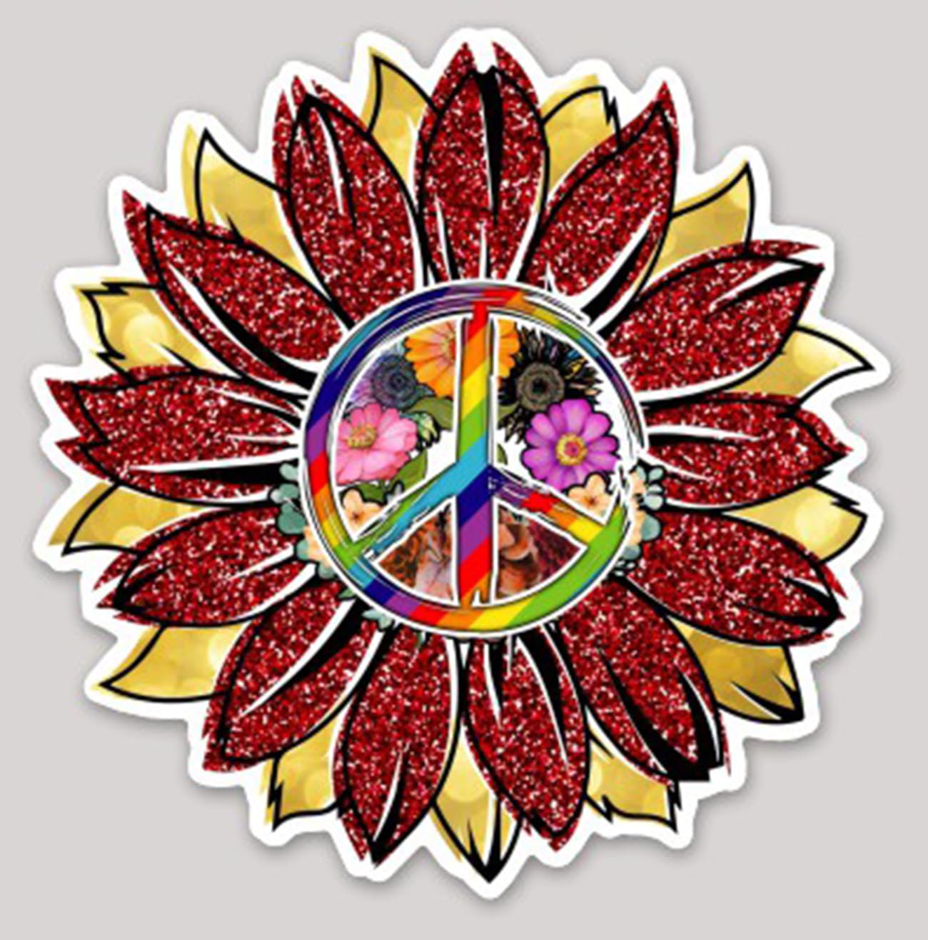 Sunflower Peace Hippy Sticker Decal Waterproof Vinyl for Windows Cars Laptop Bumper Sticker 5 inches