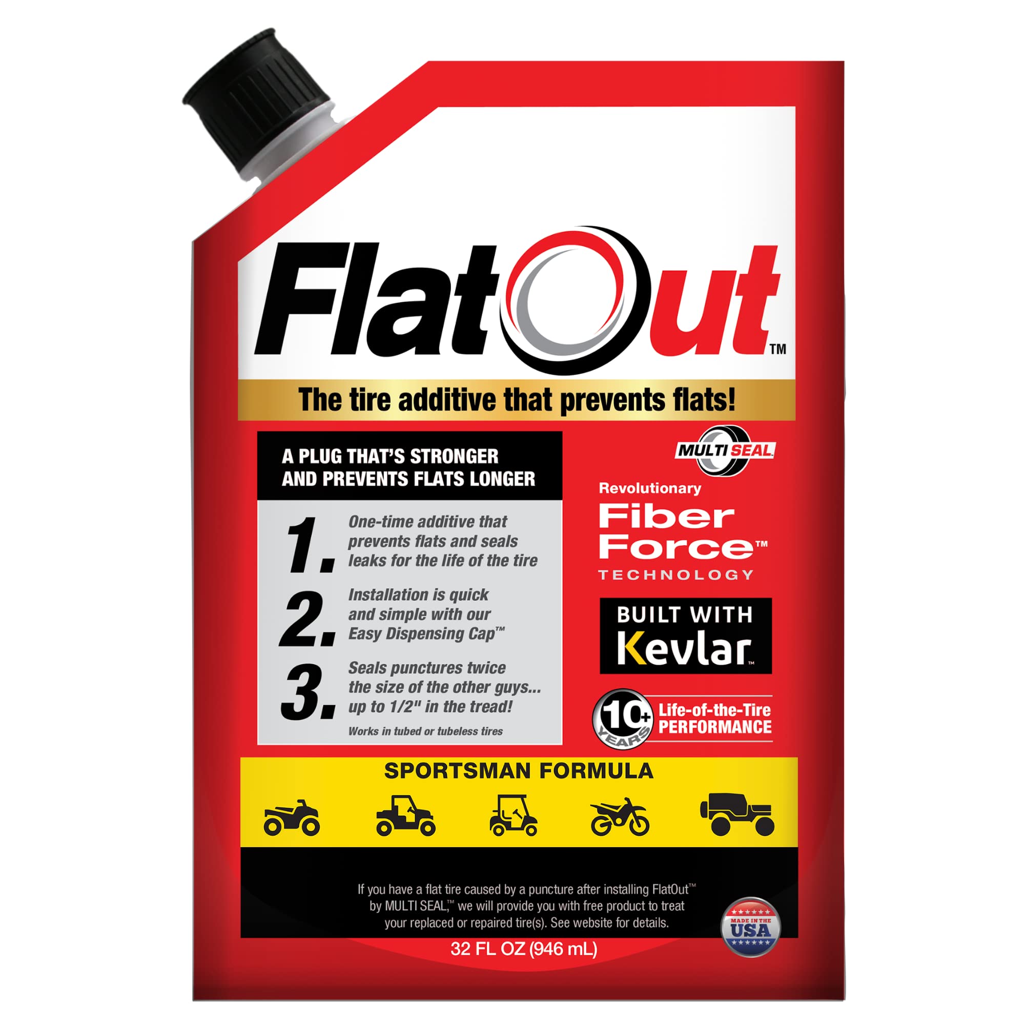 Buy FlatOut Tire Sealant Sportsman Formula Prevent Flat Tires, Seal Leaks, Contains Kevlar, 32