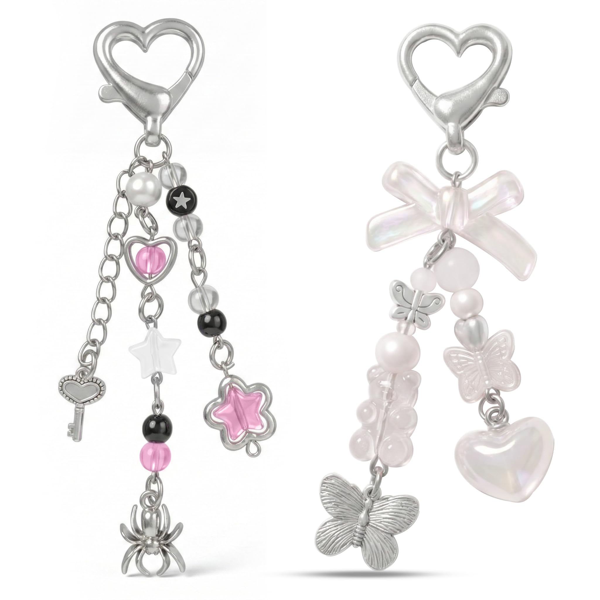 Aesthetic Y2K keychains Cute Butterfly Star Strawberry Bear Guitar Keychains Charms for Women Bag Purse Gifts