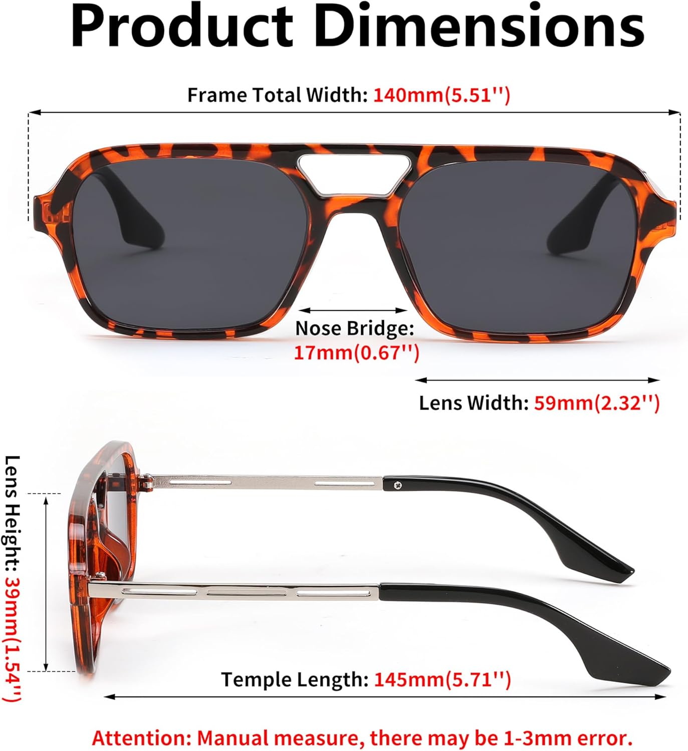 FEISEDY Vintage Square 70s Flat Aviator Sunglasses Women Men Metal Design Shades B2752