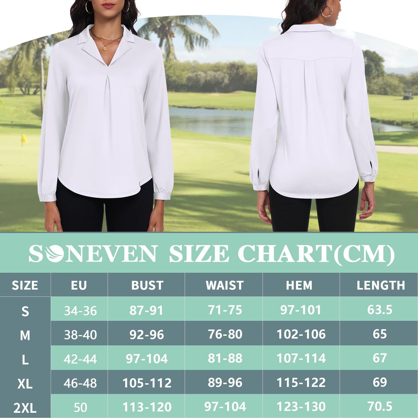 Soneven Camicia da donna a maniche lunghe, elegante, con scollo a V, da golf, da lavoro, casual, a tunica