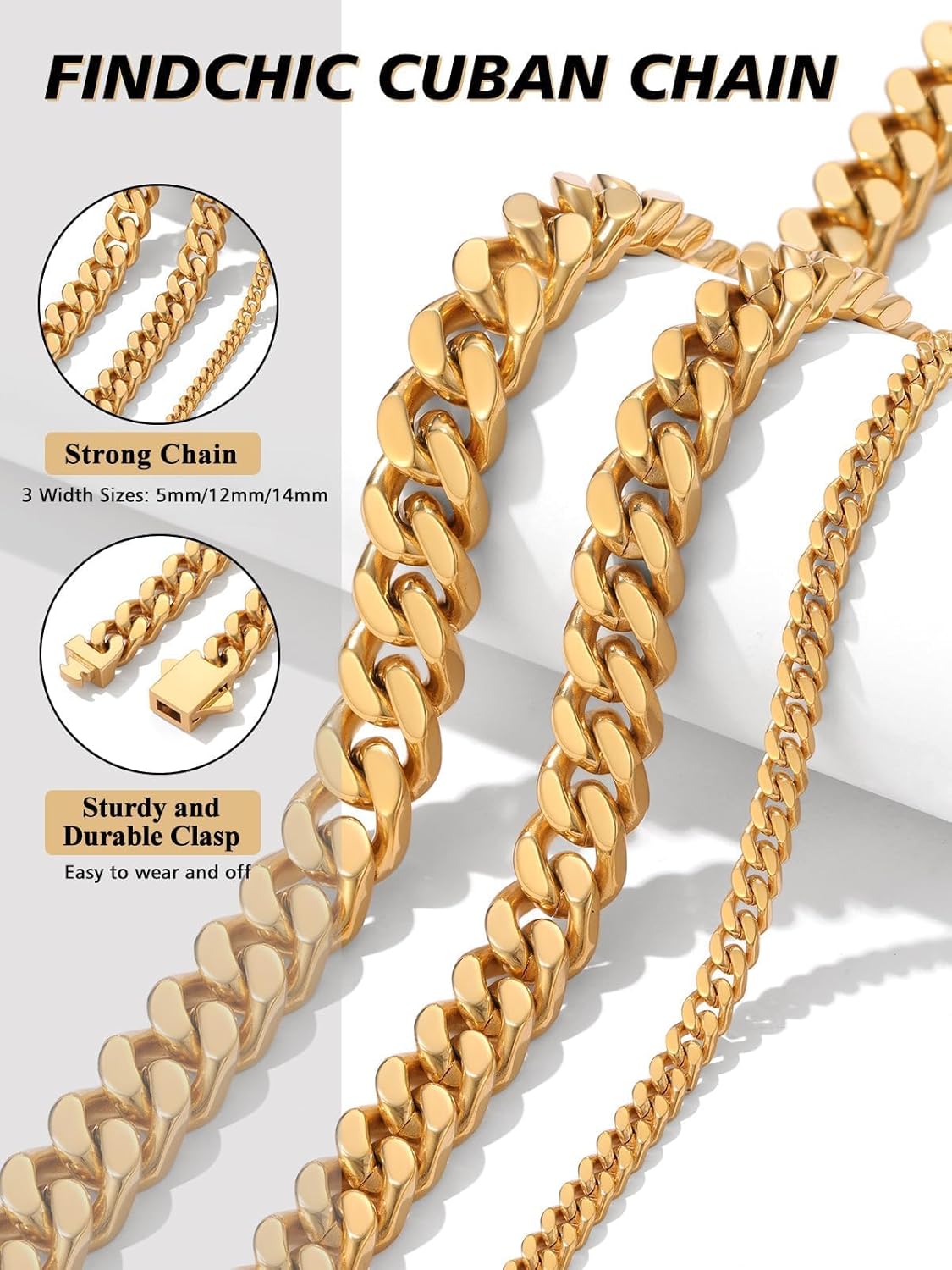 FindChic Chunky Cuban Link Chain for Women, Silver/Gold Plated Choker Trendy Statement Necklace, Thick Curb Chain Hip Hop Punk Jewelry Gift, Unisex Size 5/12/14mm - Image 5