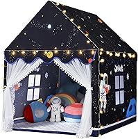 Wilwolfer Space Kids Tent Indoor with Mat & Star Lights - Astronaut Rocket Play Tent for Boys Girls Bedroom Decor Black