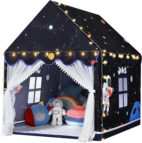 Wilwolfer Tienda de campaña espacial para niños en el interior con paspartú, luces de estrella, tienda de campaña para niños, juguetes espaciales