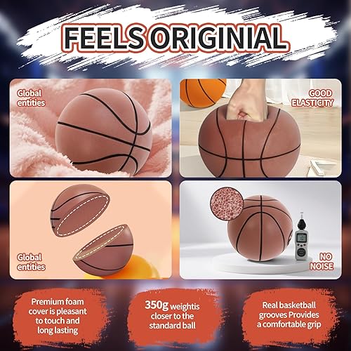 Miniatura 6 de Official Silent Basketball Size 7 (29.5"),Dribble Dream Upgraded Indoor Basketball & High Bounced Airless Ball Soundless for Quiet Dribbling and