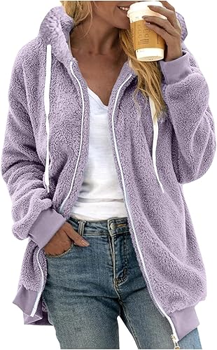 SNKSDGM Sudaderas con capucha para mujer, chaqueta de forro polar Sherpa de manga larga, sudadera con capucha de gran tamaño con bolsillos, abrigo