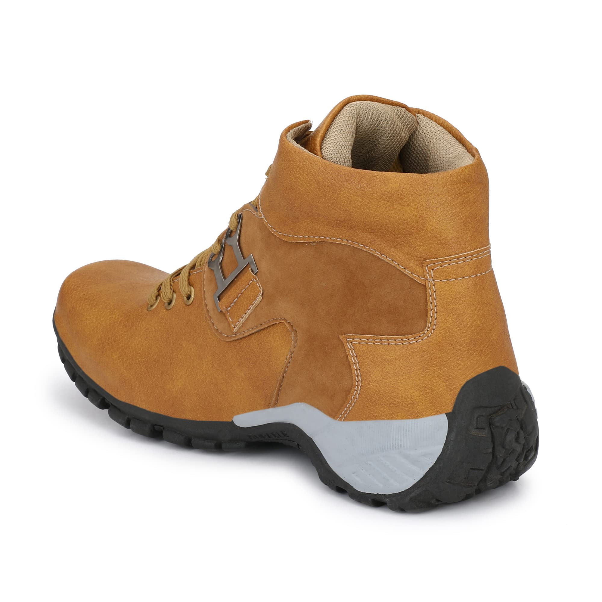 Shoe Island ® Leatherette Tan Brown Edition Lace-Up Heavy Duty High Ankle Length Boots for Men (BAB990), Size 8 UK/India 1