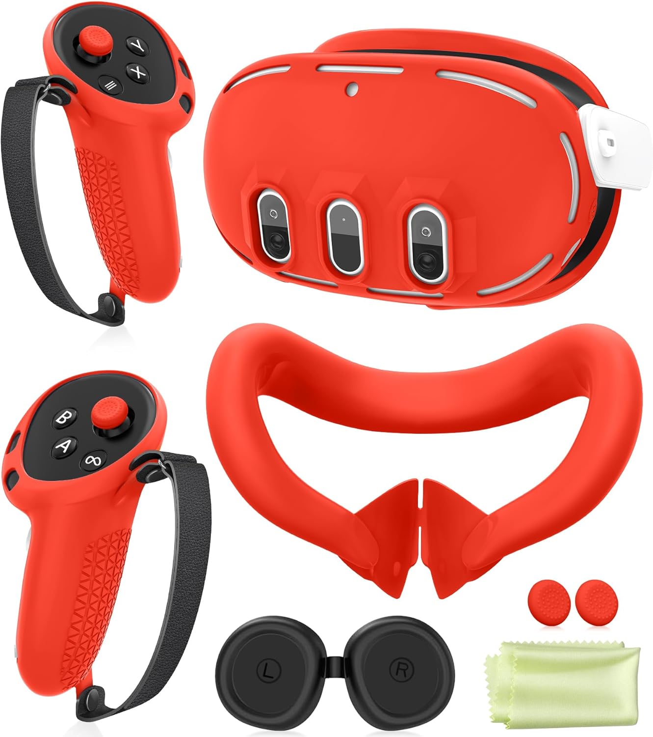 Silicone Cover Set Compatible with Oculus/Meta Quest 3, VR Accessories Protective Cover Includes Controller Grips, Front Shell Headset Cover and Face Cover (Red)
