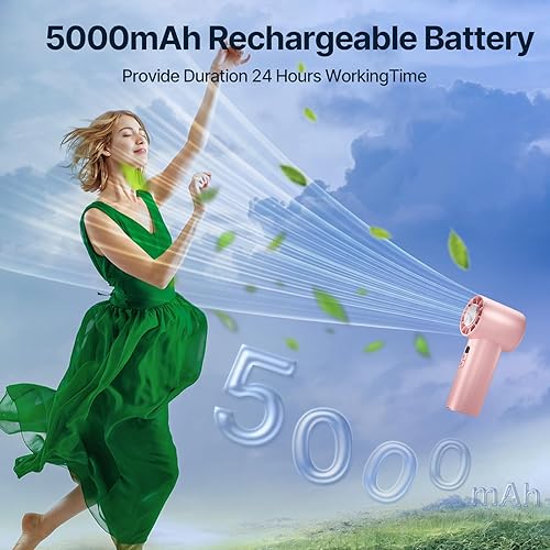 Miniatura 6 de Ventilador turbo portátil de mano Mini ventilador ajustable de velocidad (1-120) con modo de enfriamiento Batería recargable de 5000 mAh Cuerpo