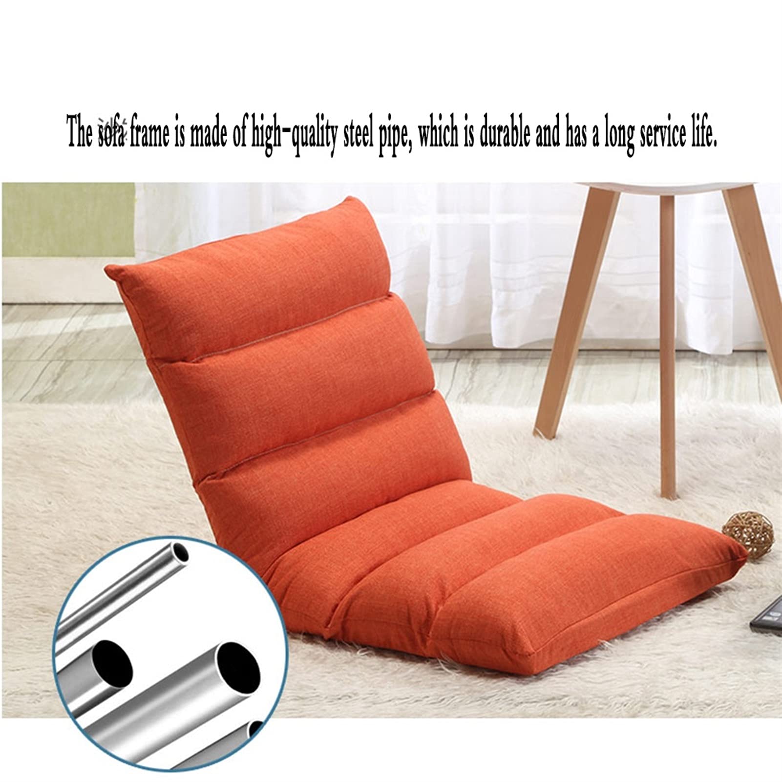 Silla Tumbona Plegable Meditación Algodón Transpirable 6 velocidades Ajustables Silla de Juego Dormitorio Sala de Estar Silla de Cubierta Peso del rodamiento 120kg Sillon Relax(Color:Naranja)