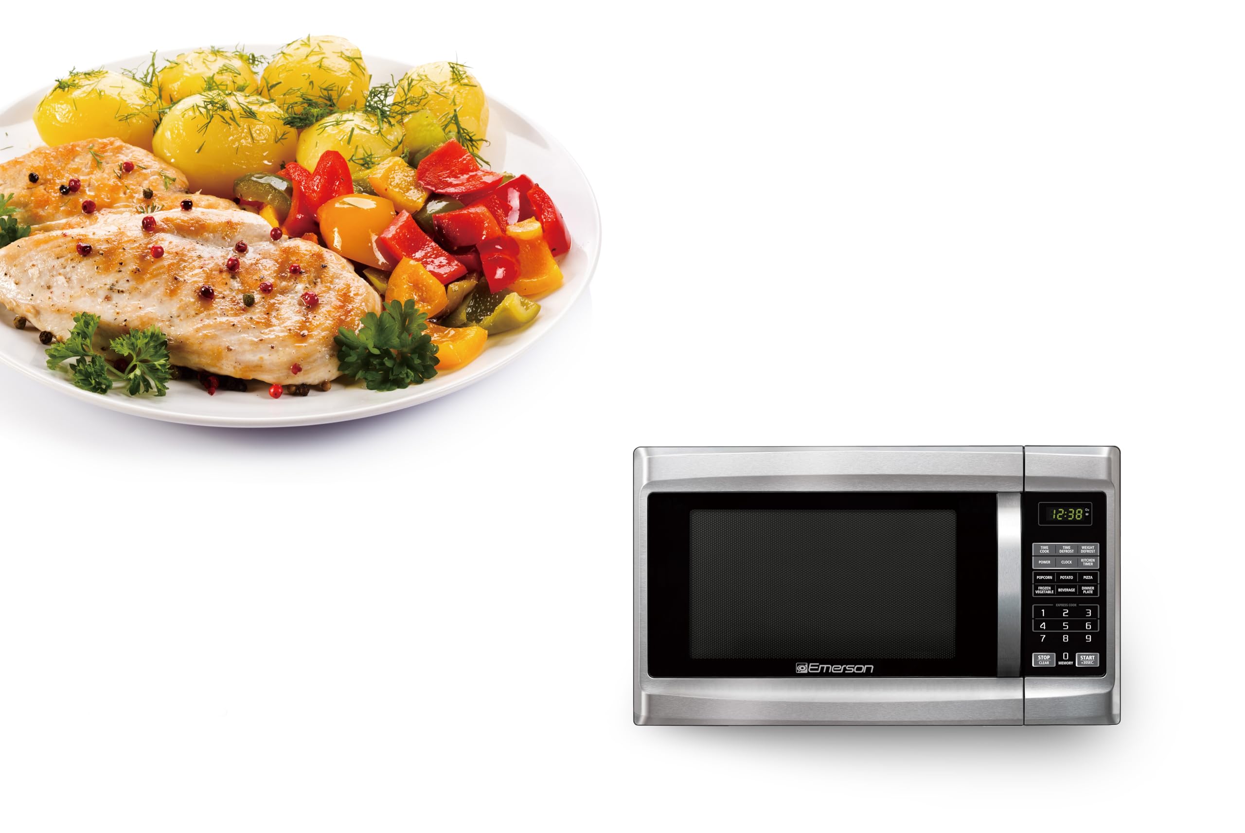 MW1338SB Horno microondas para encimera, 6 ajustes preprogramados, tocadiscos de vidrio extraíble, bloqueo de seguridad para niños, 1.3 pies cúbicos, 1000 W, acero inoxidable 6