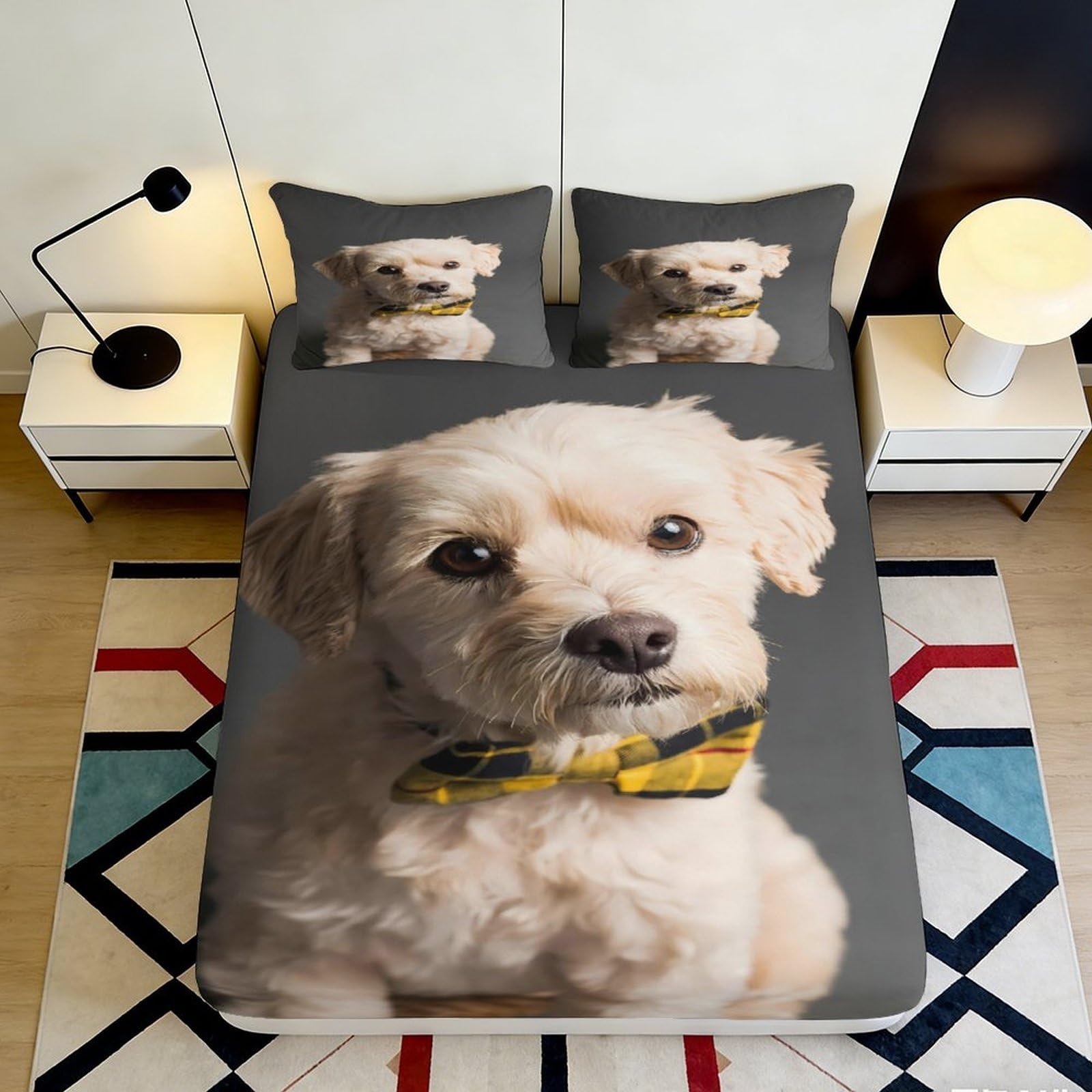 Jqzkxnhpbr Style-2 3D Printed Cute Dog Fitted Sheet Microfiber Soft Anti-Slip Pet Portrait Bed Cover For Bedroom Dorm Guest Room Decor 90X200x25cm