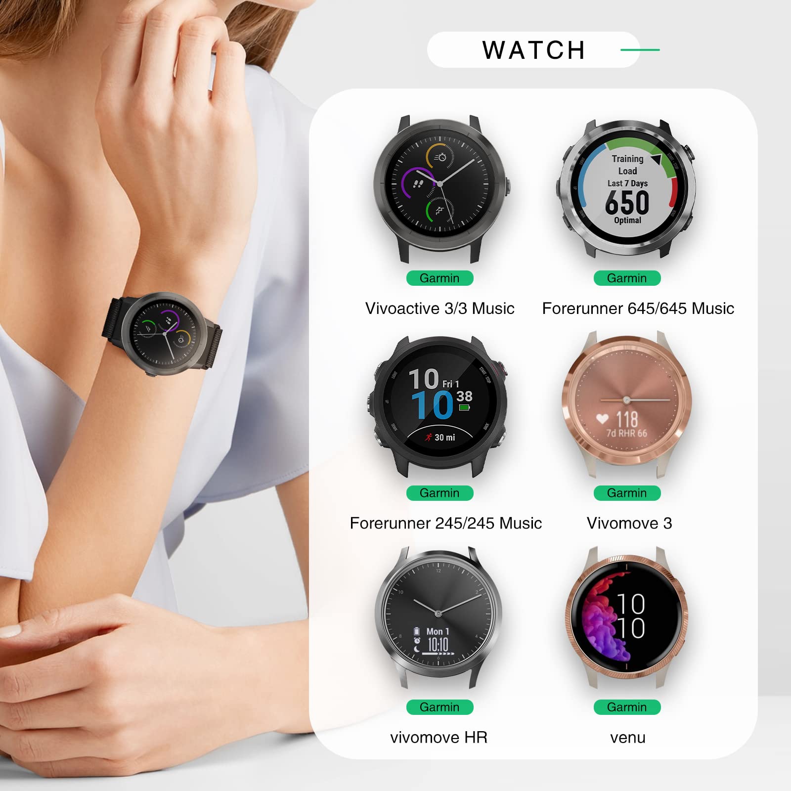 FTRONGRT 20mm Cinturino Compatibile con Garmin Vivoactive 3, Silicone