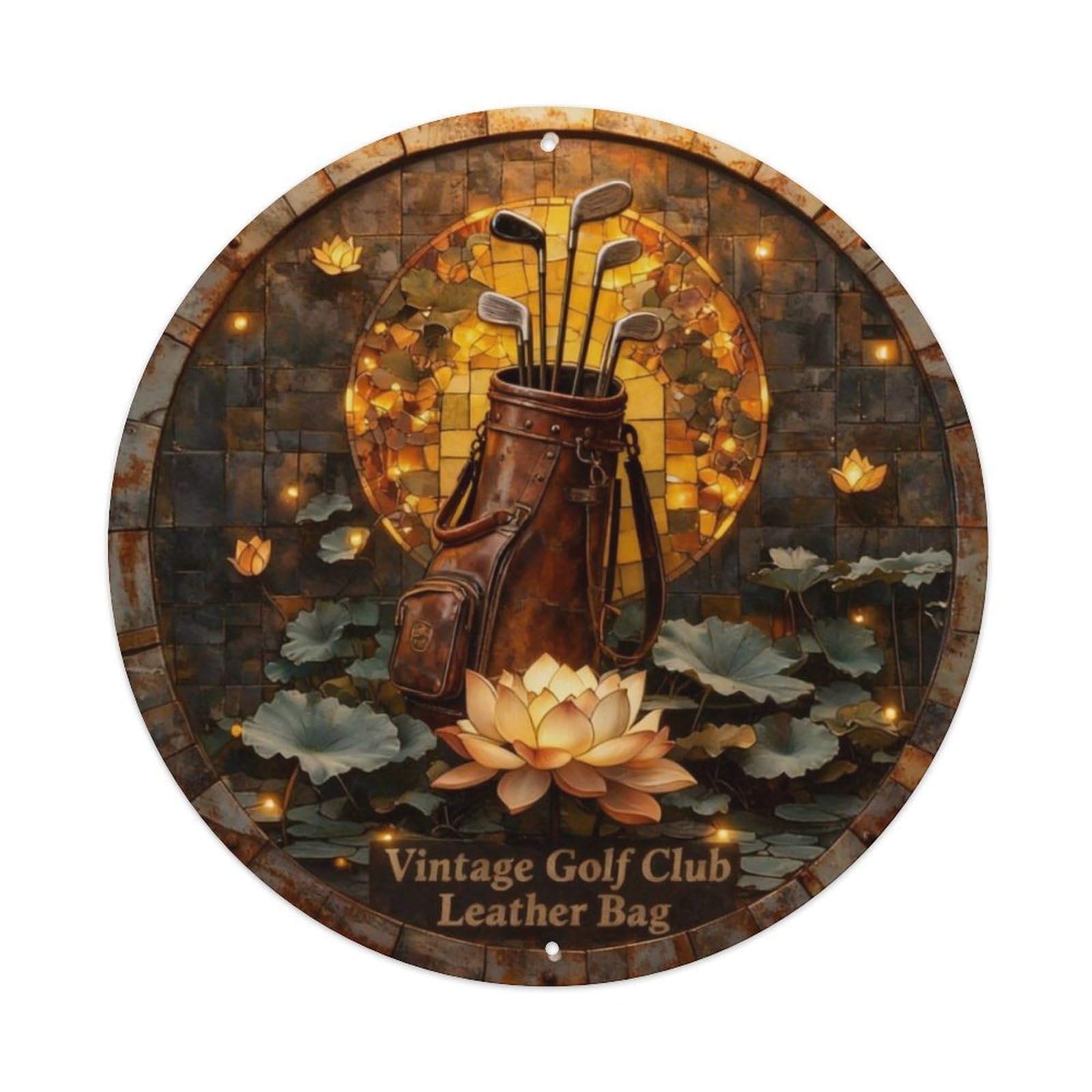 Vintage Golf Club Leather Bag Metal Tin Sign Plaque