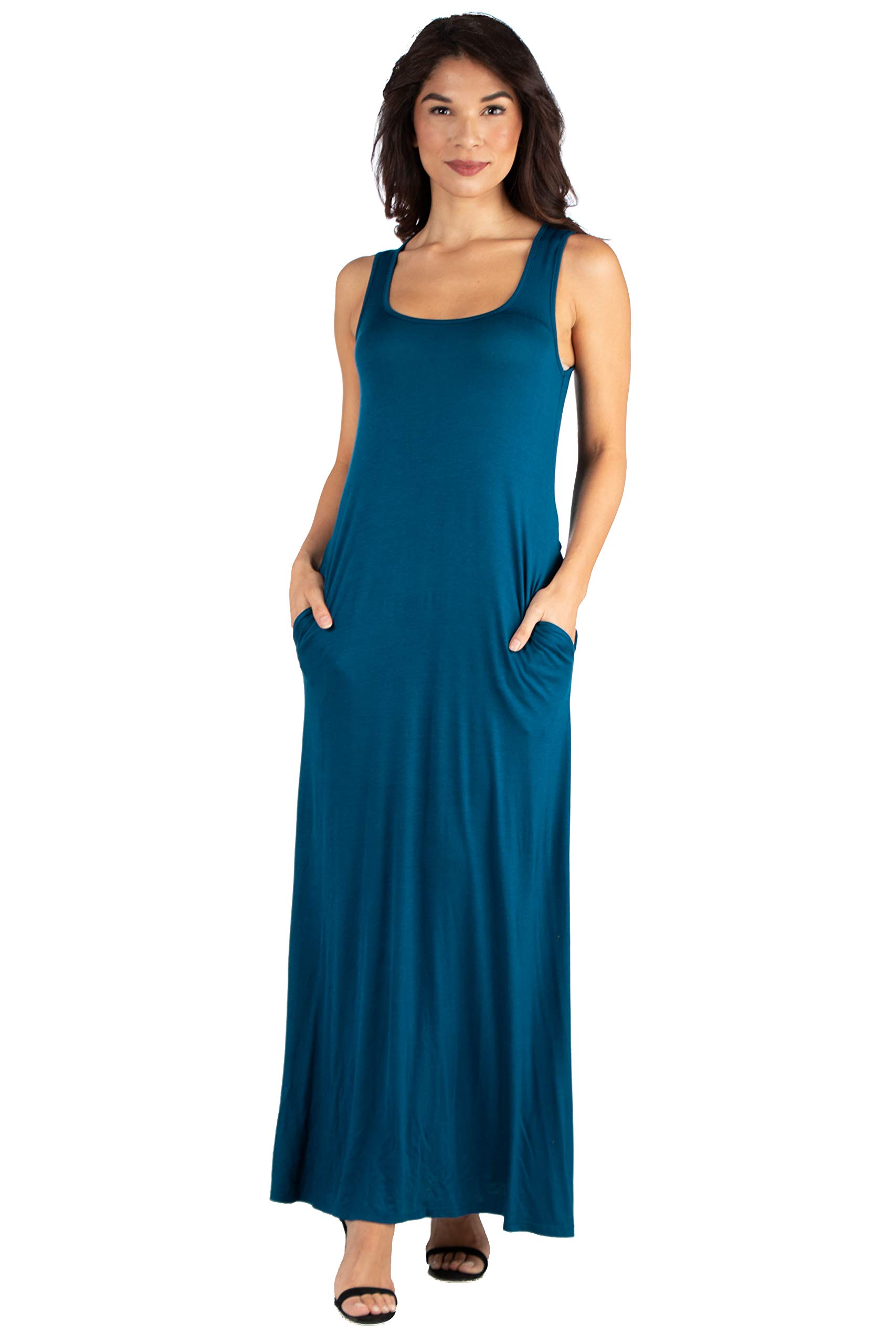 24seven Comfort Apparel Womens Scoop Neck Sleeveless Tank Maxi Dress with Pockets -Small-1X