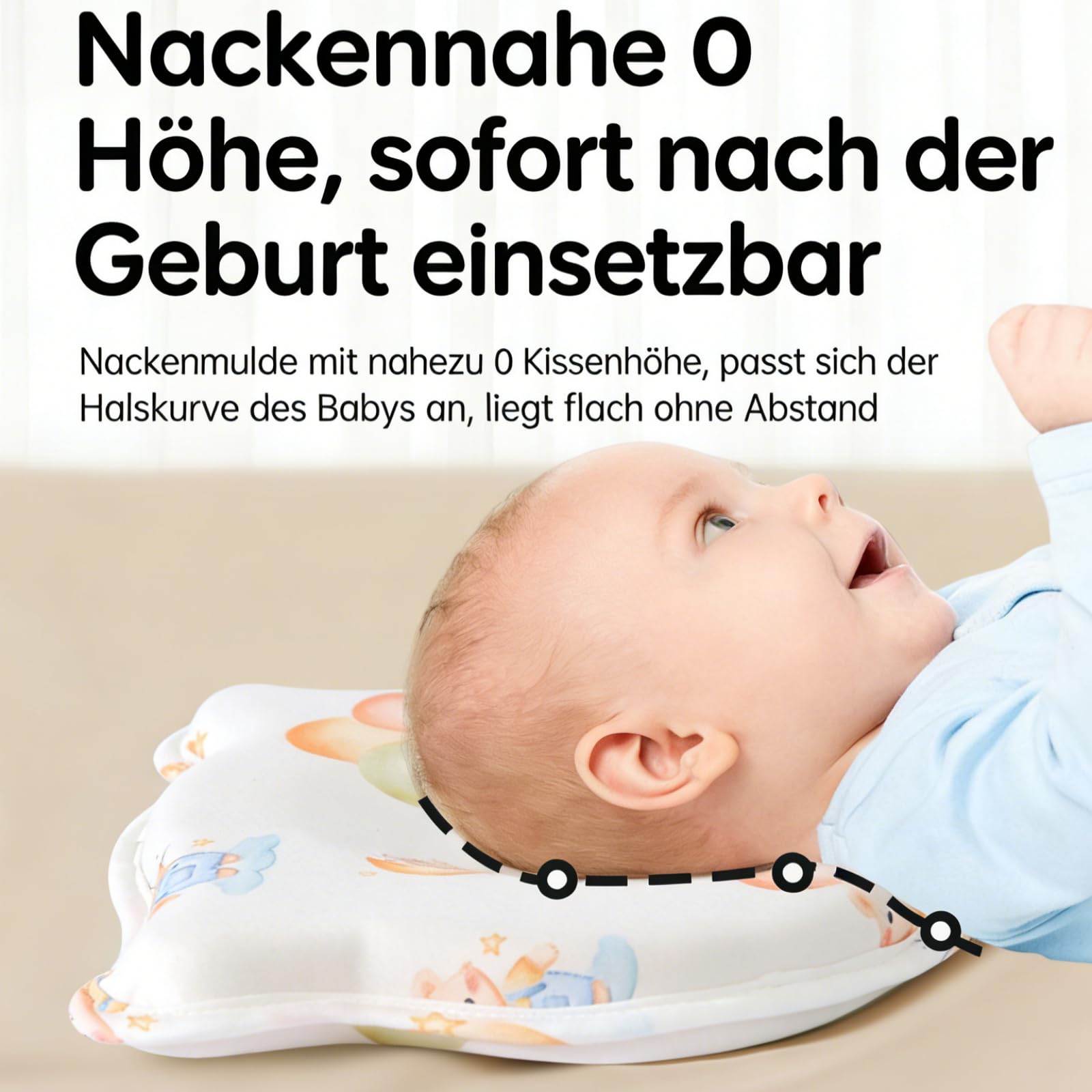Babykissen, Silikon Babykopfpolster, Babykissen Gegen Plattkopf, Ergonomisches Kopfformungsmit Nackenstütze für Wiege, Bett, Kinderwagen (26x22 cm,Schultasche)