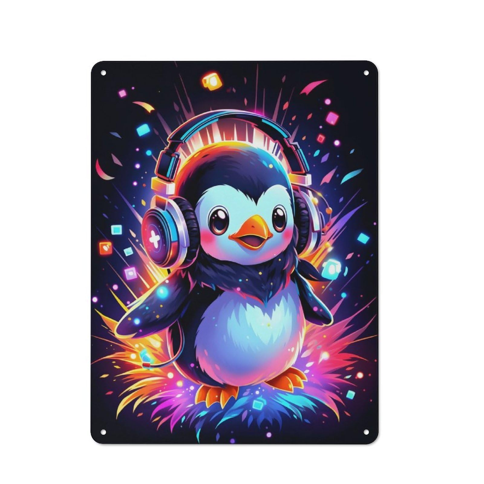 Junmoney Party Penguin Tin Wall Plaque With Design 40X30cm, Country Vintage Cottage Wall Art For Kitchen, Cottage, Porch Or Garden Room