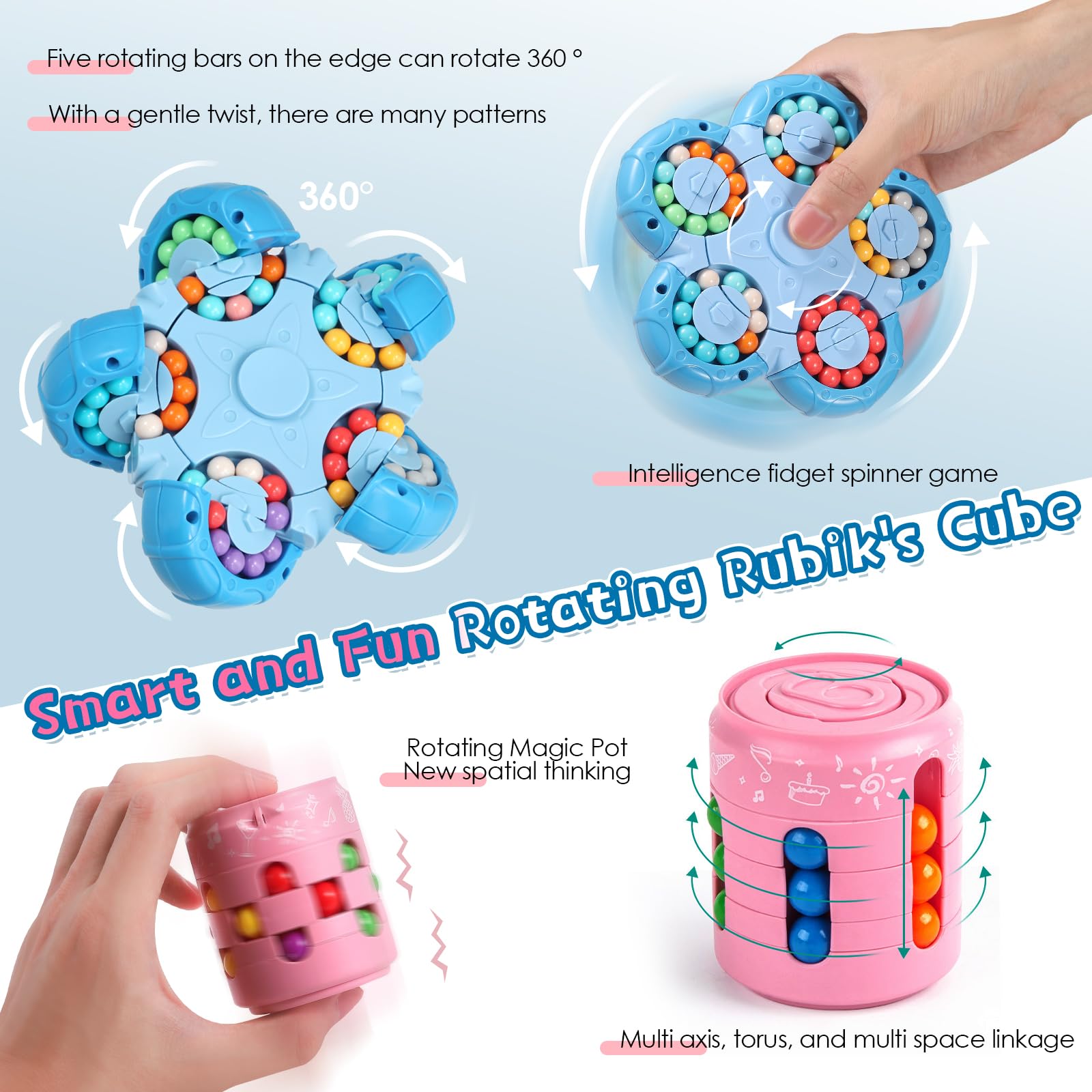 3 unidades Magic Beans, Rotating Fingerwürfel Puzzle Juguetes, IQ Cube Toy Stress Relieve Toys para niños, adolescentes y adultos