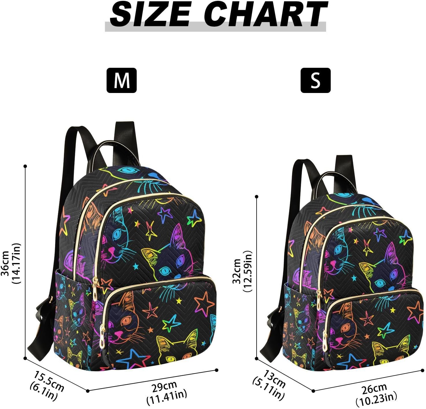 ALAZA Neon Cats and Stars Color Mini Backpack Purse for Women Travel Bag Lightweight Shoulder Bag Fashion Daypack