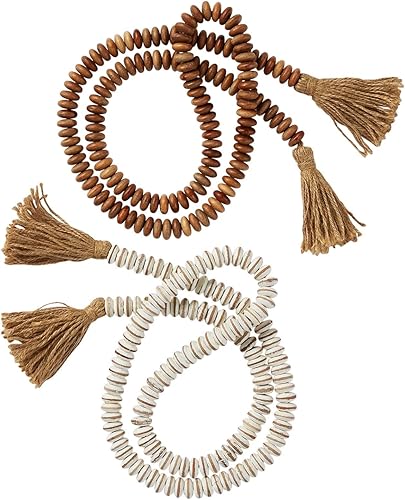 Miniatura 8 de Mud Pie Guirnalda de cuentas de madera, blanco