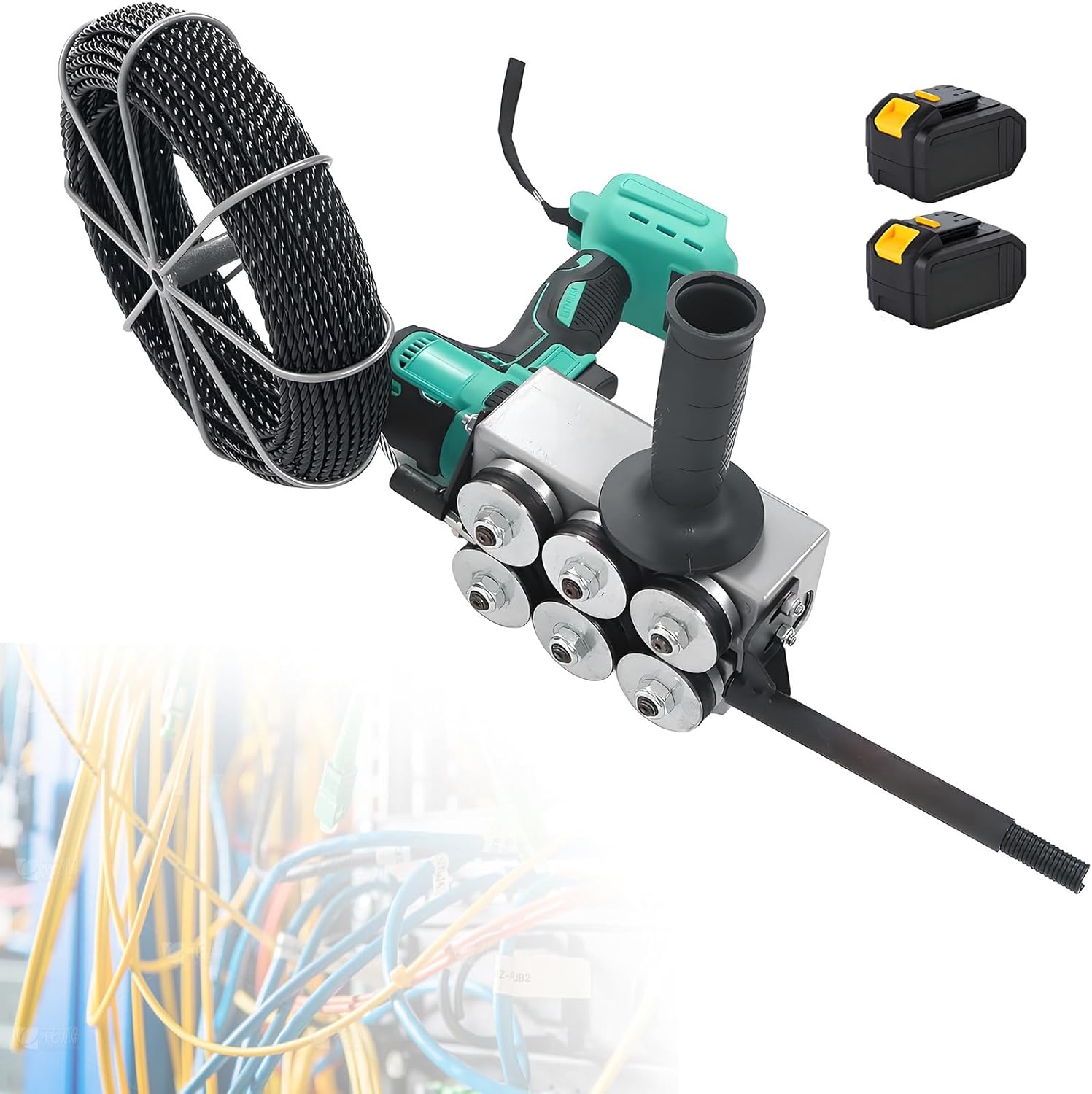 Automatic Fish Tape Tools,Wire Threading Electric Cable Lead Pipe Wearer Stringing Machine with Batteries,for Construction Hydropower Network Communication 2xbattery