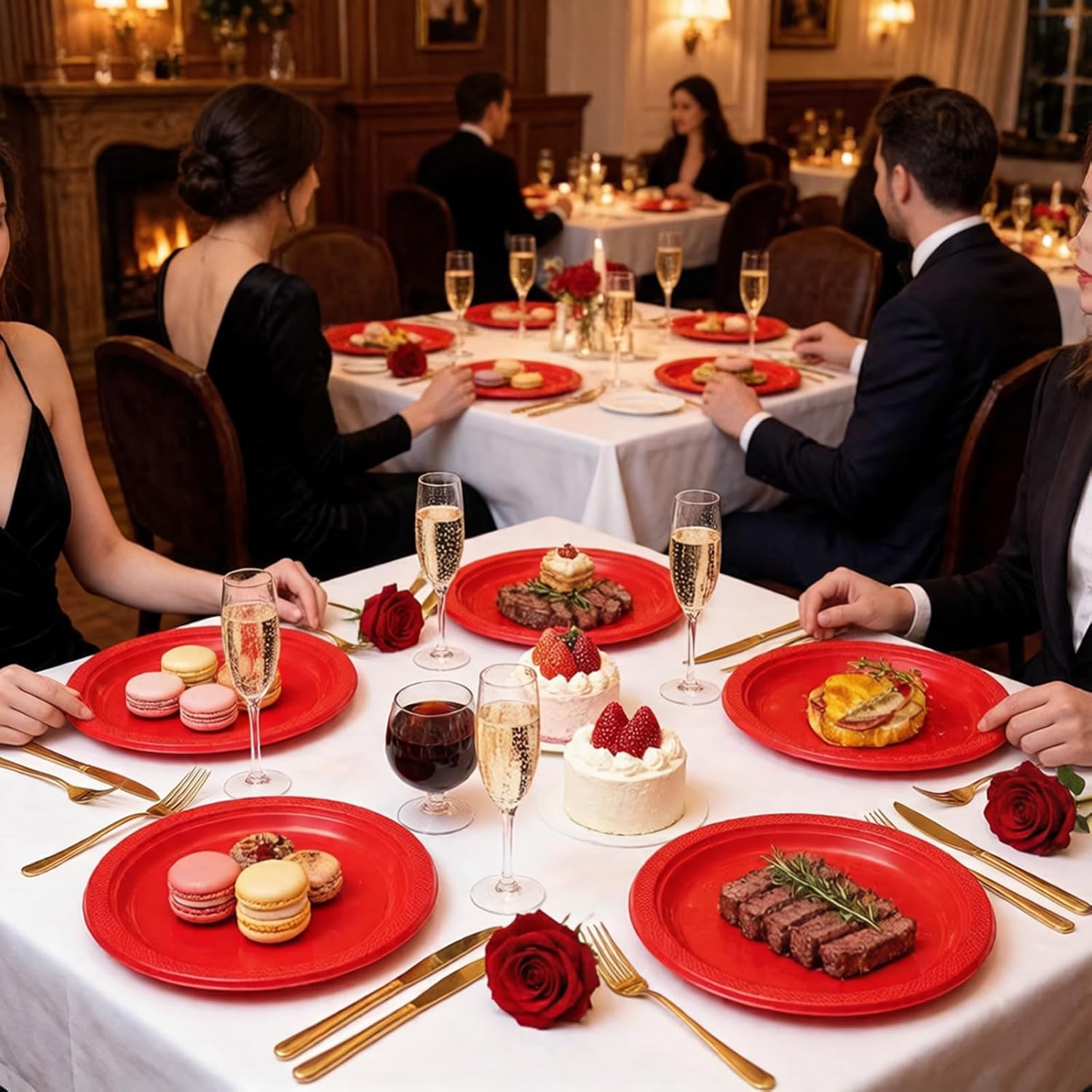 WELLIFE Red Party Plates 9 Inch -150 Count, Plastic Disposable Plates for Dinner Party Easter Mother's Day