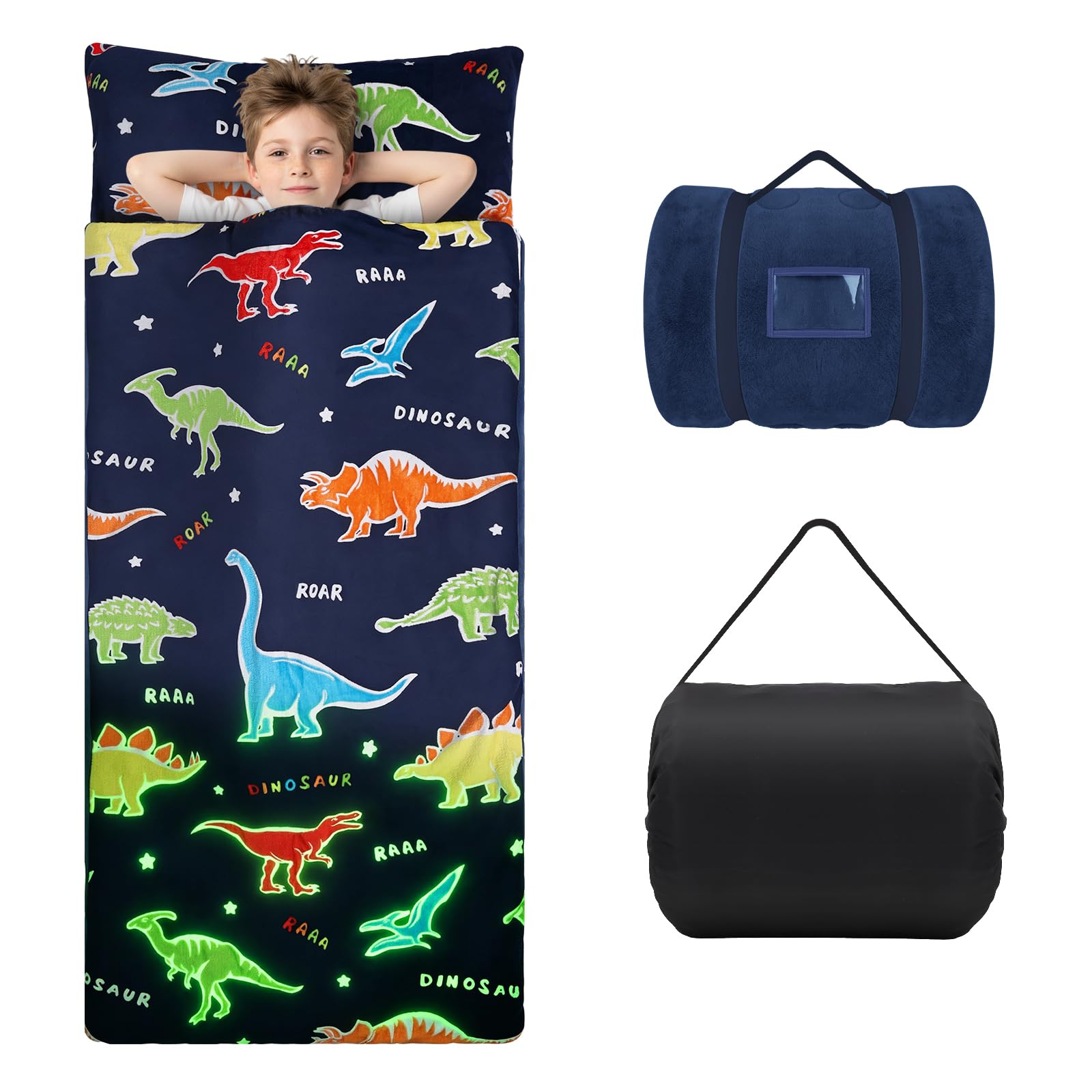 Kids Nap Mat Glow In The Dark with Pillow Luminous Portable Sleeping Bag