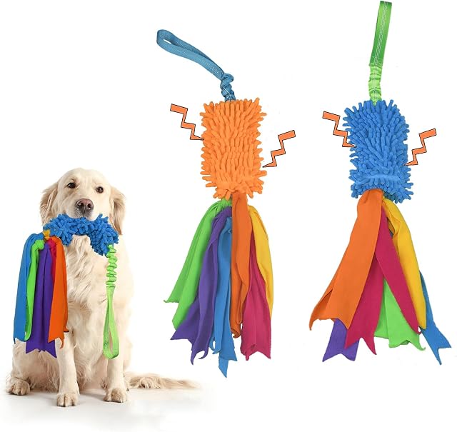 TEKCAM 2 Pack Dog Bungee Tug Toy with Squeaky Dogs Rope Toy Chaser Games Pull Tugger Toy Outdoor Chasing Chew Toy Interactive Puppy Training Agility Bungee Racer for Small Medium Large Dogs