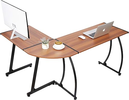 Miniatura 26 de ZenStyle Escritorio esquinero para computadora en forma de L de 55 pulgadas, marco de acero resistente y superficie impermeable, diseño de grano de