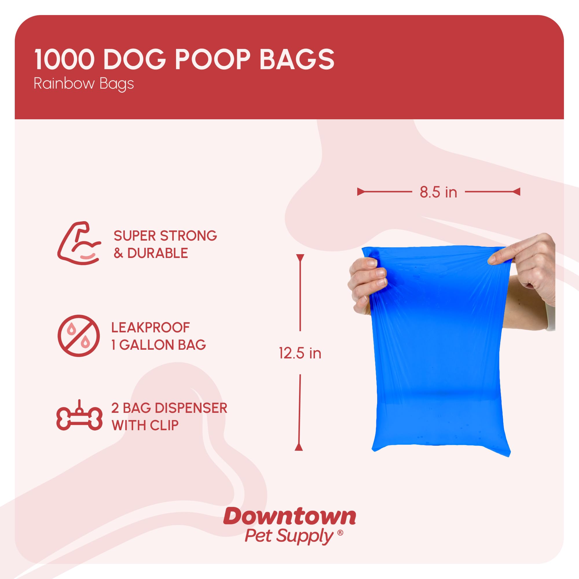 Downtown Pet Supply Sacs À Merde De Déchets Animaux Chien Avec Deux Clips Laisse Libre Et Distributeurs, 1000 Sacs, Arc En Ciel De Couleurs