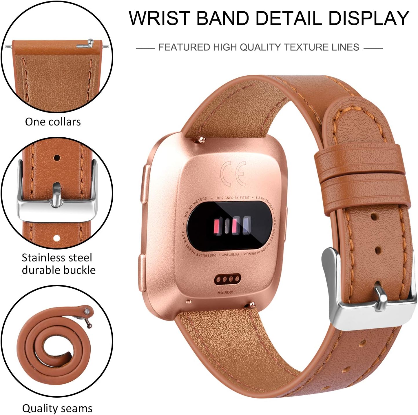 VANCLE Leather Band Compatible with Fitbit Versa Bands, Fitbit Versa Lite/Versa 2 Leather Bands and Fitbit Versa SE Accessories Bands for Women Men