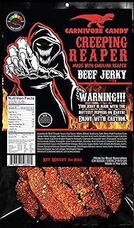 JURASSIC JERKY’S “CREEPING REAPER” Carolina Reaper Beef Jerky (1)-3oz Bag The Reaper is the HOTTEST Pepper in the world! Sweet with Heat~