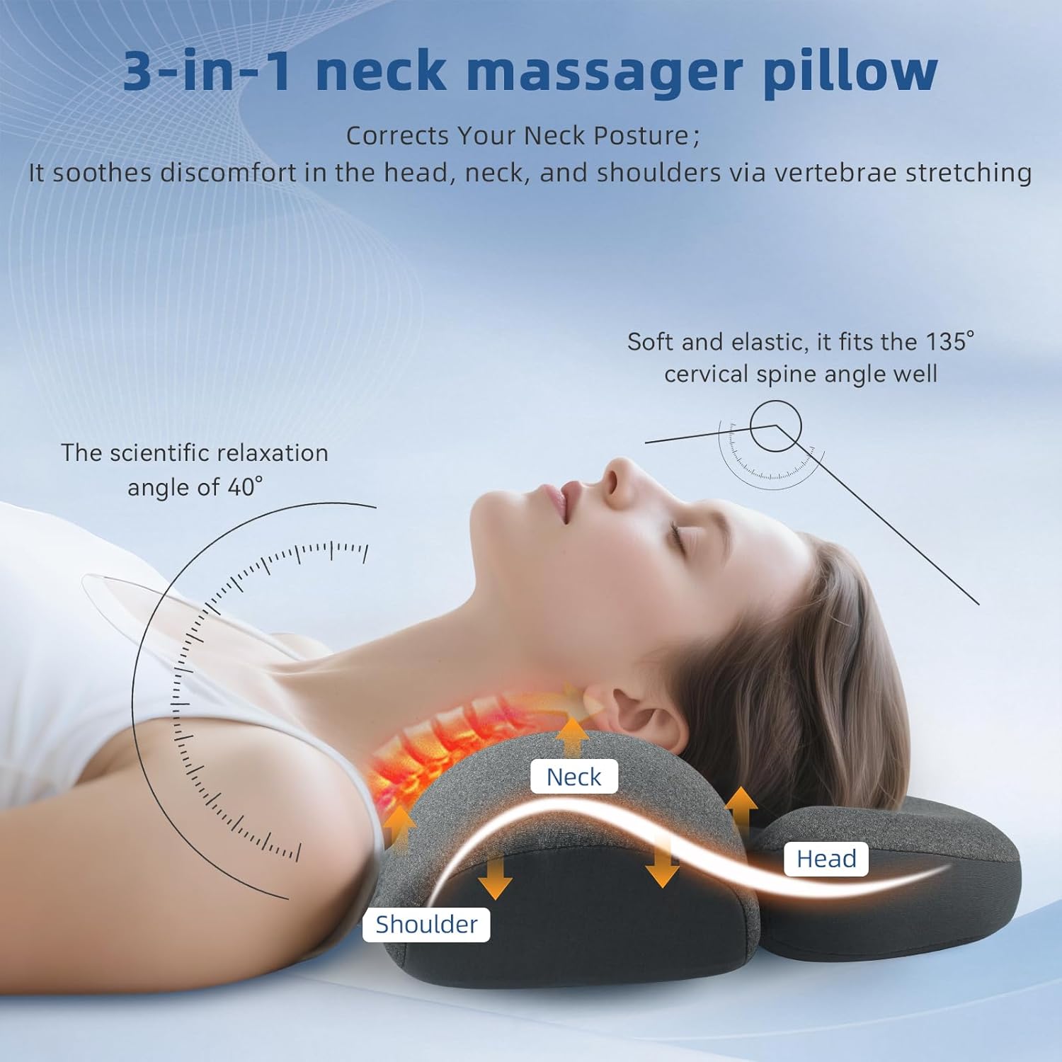 3-in-1 Neck Massager Pillow - Pillow Massage Neck Hump with Heat,Vibration,Air Traction,Cervical Massager for Pain Relief Hump Corrector,Hump Corrector for Women - Image 2