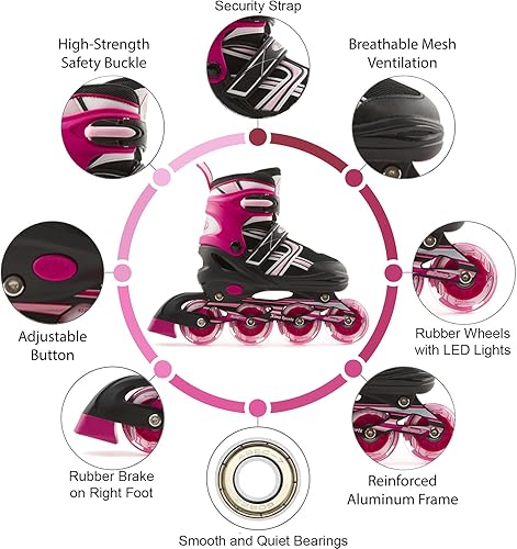 Miniatura 6 de Xino Sports Patines en línea para niños y niñas  Patines ajustables con ruedas iluminadas LED  Patines juveniles para interiores y exteriores