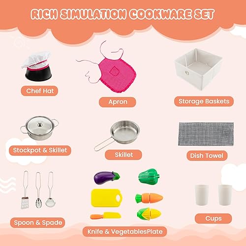 Miniatura 7 de INFANS Juego de cocina para niños de esquina, juego de cocina de madera para niños pequeños con circulación de agua corriente real, estufa de sonido